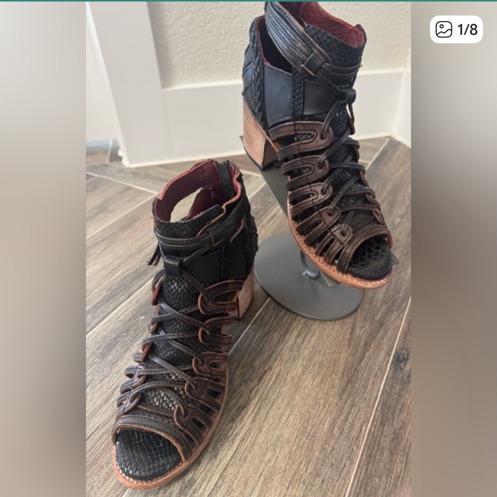 Freebird by Steven Wazee Strapy Heels size 7 but fits like an 8!!